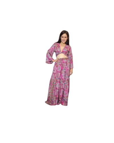 boho μακρι τοπ με φούστα ροζ