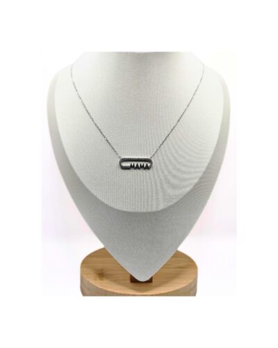 Κολιέ με Ασημένια Αλυσίδα και Πλαίσιο με Στρας κ τη Λέξη Μαμά