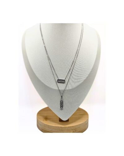 Κολιέ με Ασημένια Διπλή Αλυσίδα και Πλαίσιο με Στρας