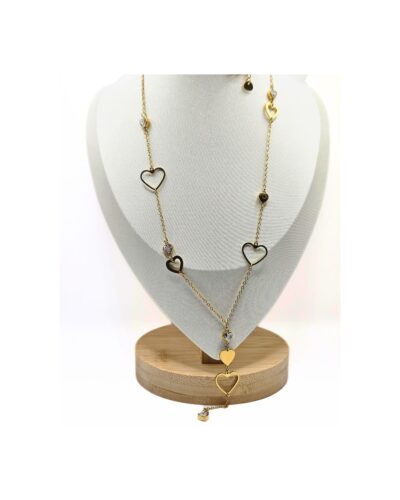 Κολιέ με Μακρυά Χρυσή Αύσίδα και Καρδιές