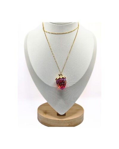 Κολιέ με Χρυσή Αλυσίδα και Κόκκινη Φράουλα