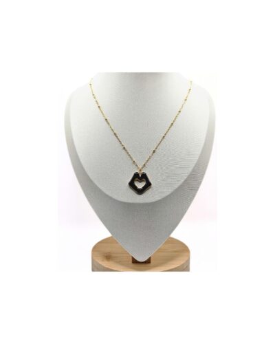 Κολιέ με Χρυσή Αλυσίδα και Μαύρα Χείλια