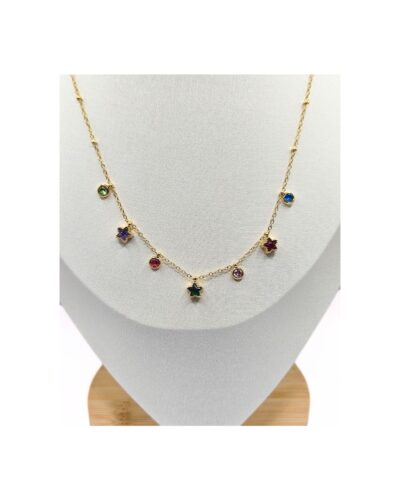 Κολιέ με Χρυσή Αλυσίδα και Πολύχρωμα Αστερια κοντά