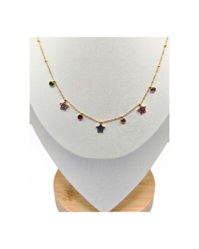 Κολιέ με Χρυσή Αλυσίδα και Πολύχρωμα Αστερια με Στρας κοντά