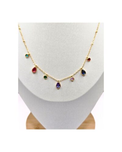 Κολιέ με Χρυσή Αλυσίδα και Πολύχρωμα Δάκρυα κοντά