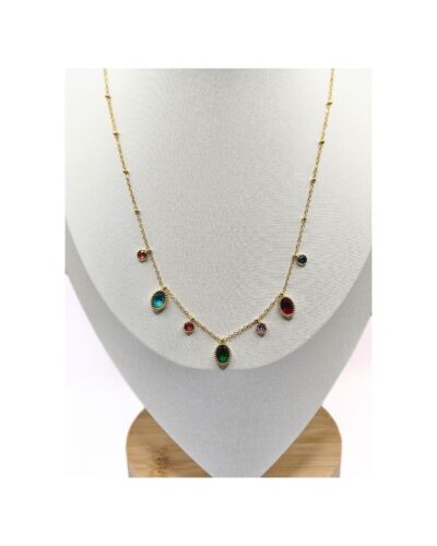 Κολιέ με Χρυσή Αλυσίδα και Πολύχρωμα Οβαλ κοντά