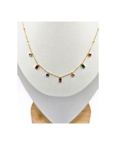 Κολιέ με Χρυσή Αλυσίδα και Πολύχρωμα Στοιχεία κοντά