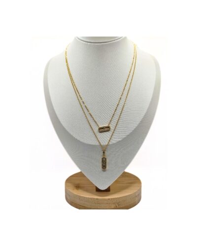 Κολιέ με Χρυσή Διπλή Αλυσίδα και Πλαίσιο με Στρας