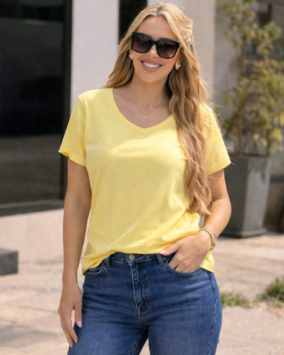 Κοντομάνικη Μπλούζα V Κίτρινη