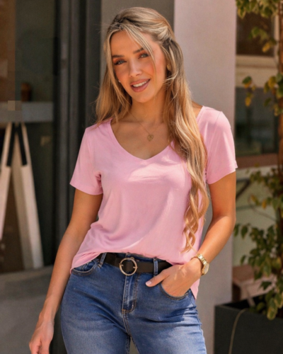 Κοντομάνικη Μπλούζα V Ροζ