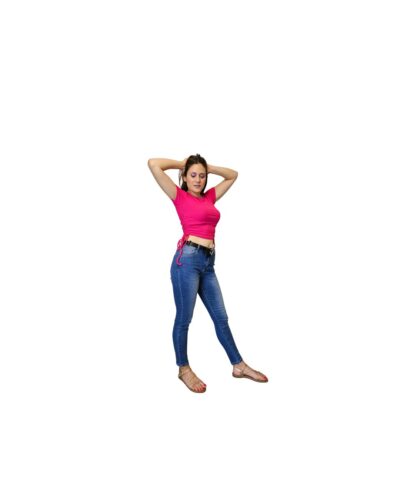 ροζ κοντομάνικη μπλούζα με σούρα στο πλάι