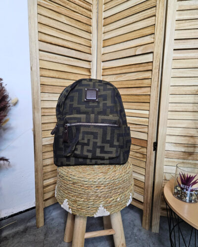 Backpack με Μοτίβο Μαιάνδρου Μαύρο Καφέ