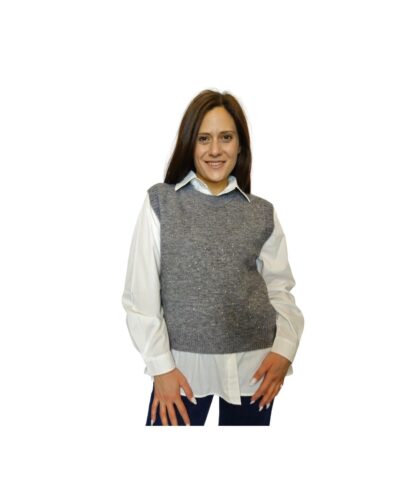 Πλεκτό γιλέκο με στρας και πουκάμισο γκρι