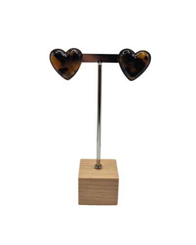 Σκουλαρίκια καφέ καρδιά κοντά