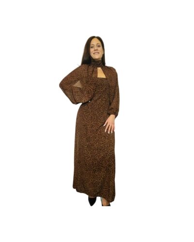 Στραπλες εμπριμέ φόρεμα με μπολερό καφέ μπροστά