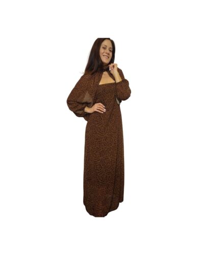 Στραπλες εμπριμέ φόρεμα με μπολερό καφέ πλάι