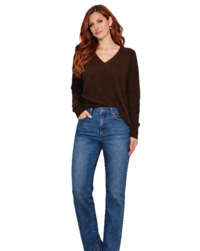 Μπλούζα με V λαιμόκοψη καφέ