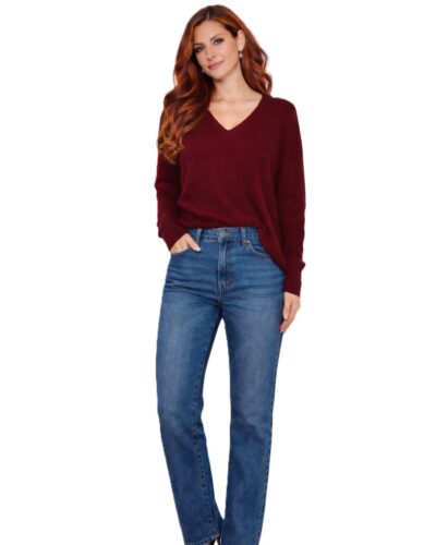 Μπλούζα με V λαιμόκοψη μπορντό