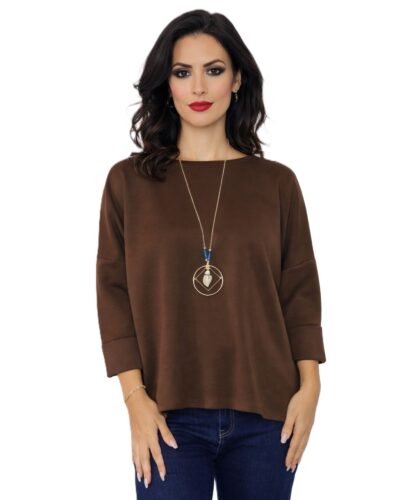 Μπλούζα με κολιέ καφέ