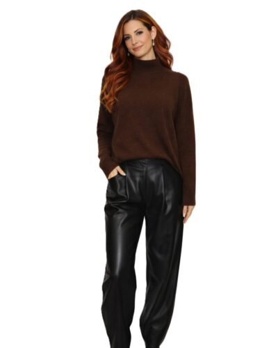 Μπλούζα πλεκτή ημιζιβάγκο καφέ.