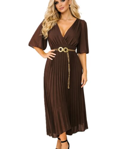 Πλισσέ φόρεμα καφέ