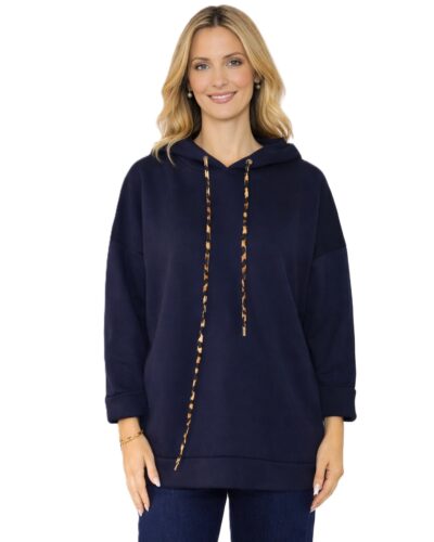 Φούτερ με κουκούλα και animal print φόδρα navy.