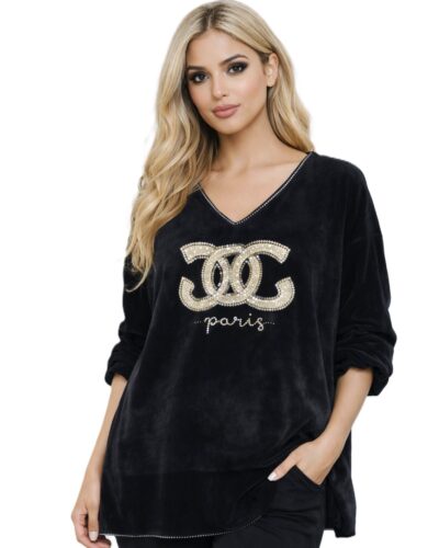 Βελούδινη μπλούζα με γράμματα Μαυρη