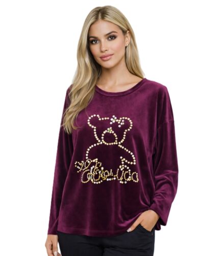 Βελούδινη μπλούζα με πέρλες μπορντό