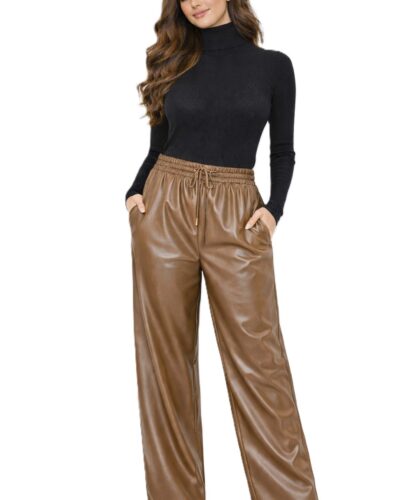 Δερματίνη Παντελόνα με Λάστιχο Καμελ