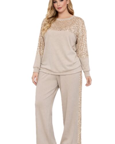 Σετ Plus Size μπεζ με παγιέτα