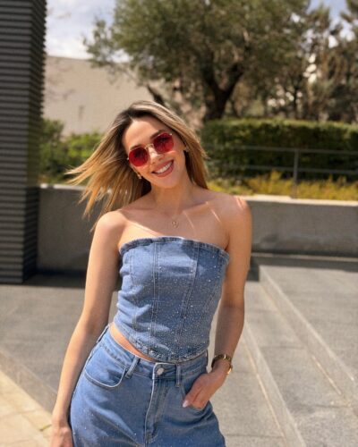 Denim Set strass Κόντα