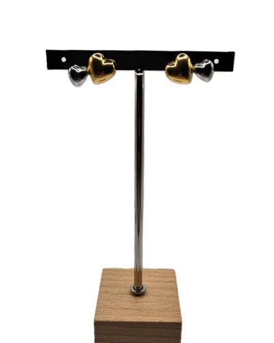 Σκουλαρίκια Δίχρωμα Καρδιές Minimal