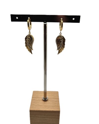 Σκουλαρίκια Χρυσά με φτερό κρεμαστά