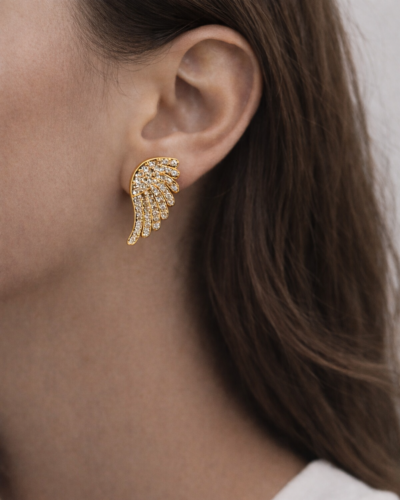 Χρυσό Φτερό Αγγέλου με Ζιργκόν Φορεμένο