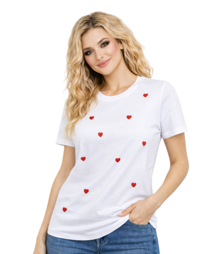 Κοντομάνικο μπλουζάκι με κόκκινες καρδιές λευκό