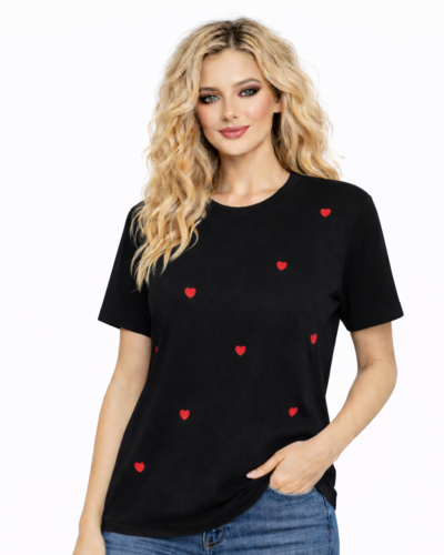 Κοντομάνικο μπλουζάκι με κόκκινες καρδιές μαύρο