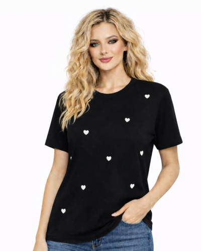 Κοντομάνικο μπλουζάκι με λευκές καρδιές μαύρο