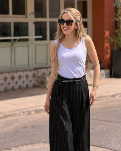 Παντελόνα Ριγέ Μαύρη