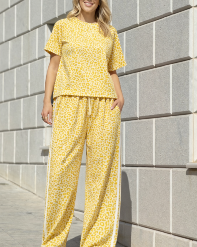 Leopar σετ με κοντομάνικη μπλούζα κίτρινο