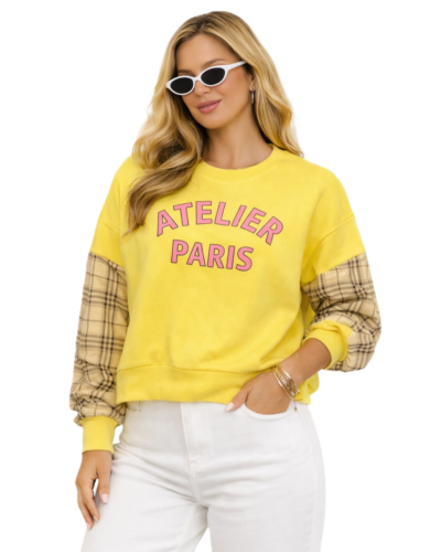 Κοντομάνικη Μπλούζα Καρό Κίτρινη