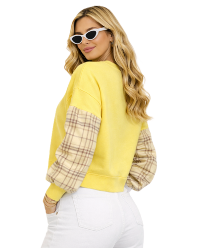 Κοντομάνικη Μπλούζα Καρό Κίτρινη Πίσω