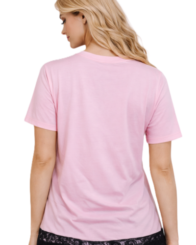 Κοντομάνικη Μπλούζα Με Δαντέλα Ροζ Πίσω