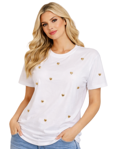 Κοντομάνικη Μπλούζα Με τρουκς Καρδιές Λευκή