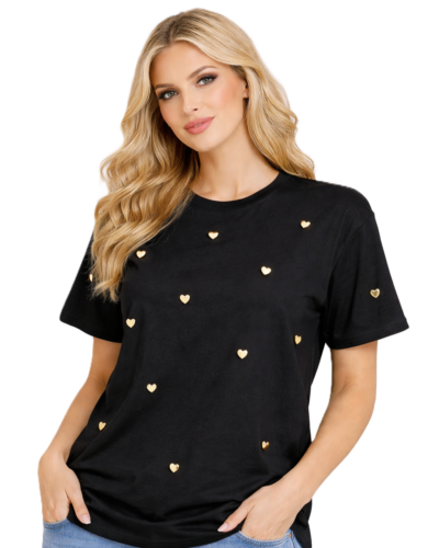 Κοντομάνικη Μπλούζα Με τρουκς Καρδιές Μαύρη