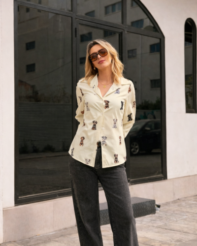 Πουκάμισο με σκυλάκια κίτρινο