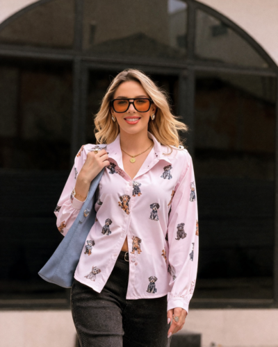 Πουκάμισο με σκυλάκια ροζ