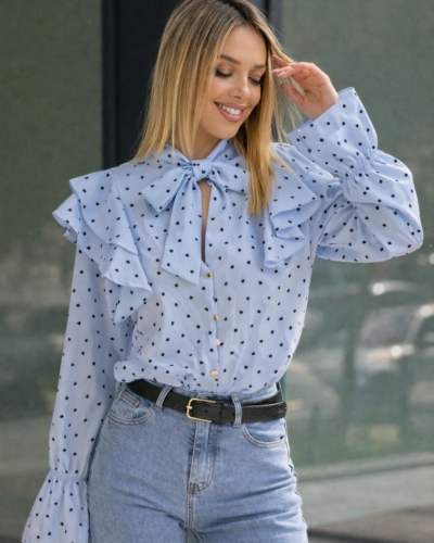 Σιελ πουκάμισο με βολάν