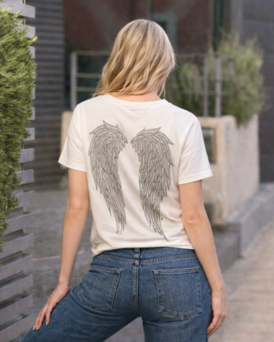 Κοντομάνικη μπλούζα με Φτερά Λευκή