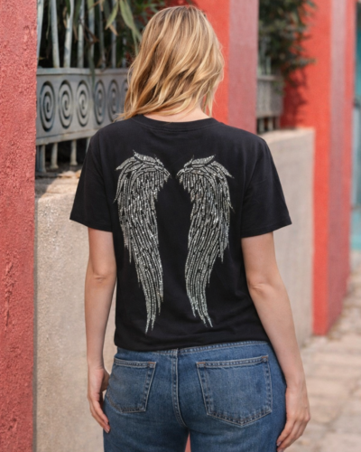 Κοντομάνικη μπλούζα με Φτερά Μαύρη