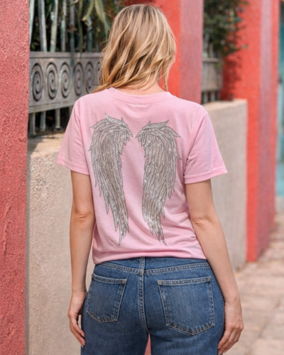 Κοντομάνικη μπλούζα με Φτερά Ροζ